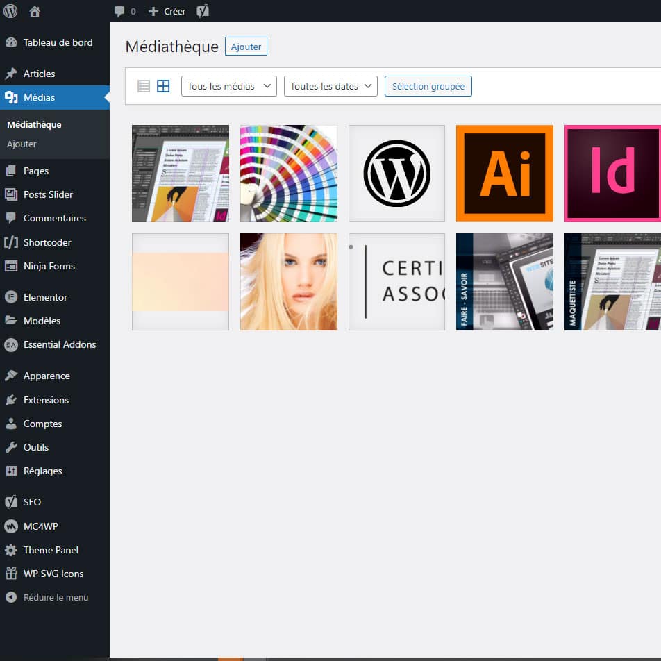 Interface WordPress création de site web